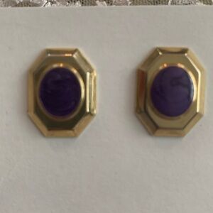 Vintage Geometric Gold and Purple Studded Pierced Earrings